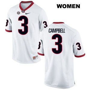 Women's Georgia Bulldogs NCAA #3 Tyson Campbell Nike Stitched White Authentic College Football Jersey INJ8154TT